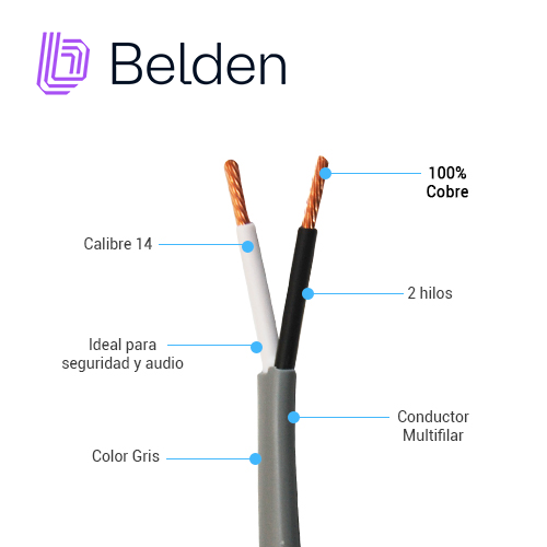 CABLE DE SEGURIDAD Y SONIDO BELDEN 5100UE 008U1000 / INTERIOR / GRIS / 2 CONDUCTORES / 14 AWG / MULTIFILAR / FORRO PVC / CMR - CL3R - FPLR / EN CAJA / 1,000 PIES 305 METROS