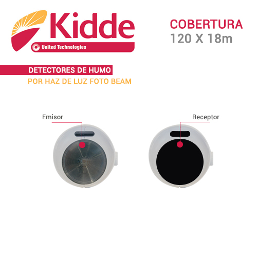 Detector De Humo Fotobeam Convencional Kidde Kc3000-016 (incluye Transmisor Y Receptor) Cobertura De Hasta 120X18M - Requiere Modulo De Control Del Kc3000-103 Para Su Funcionamiento 