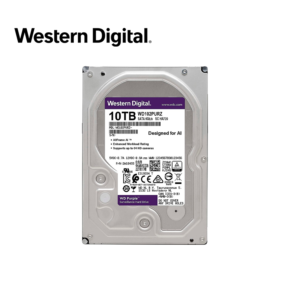 DISCO DURO DD 10TB SATA WD PURPLE PRO WD102PURP 24/7 OPTIMIZADO PARA VIDEOVIGILANCIA SATA III 6GB/S 7200RPM CACHE 256MB COMPATIBLE CON DVR Y NVR DE CUALQUIER MARCA