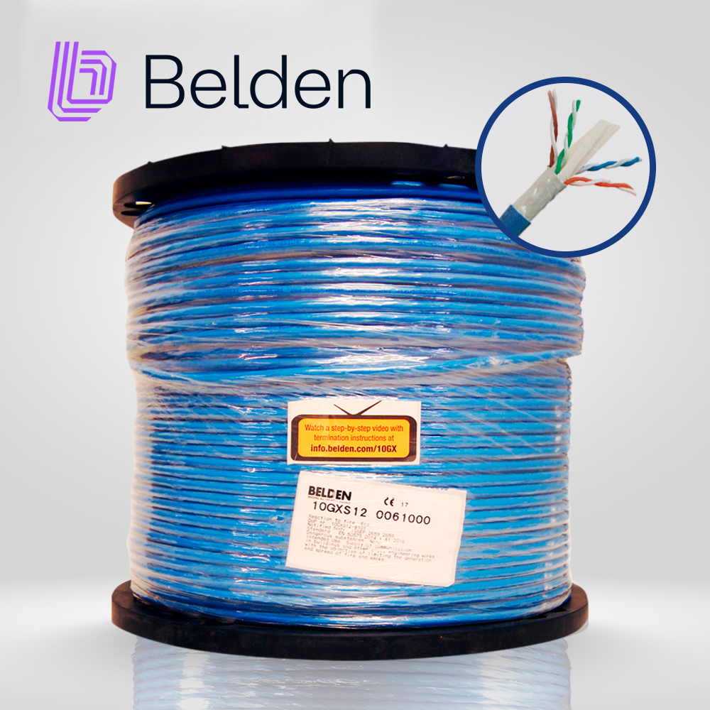 CABLE UTP CAT6A BELDEN 10GXS12 0061000 / INTERIOR / AZUL / 625MHZ / 4 PARES / 23 AWG / FORRO PVC / CMR / CERTIFICABLE / BOBINA / 1,000 PIES 305 METROS