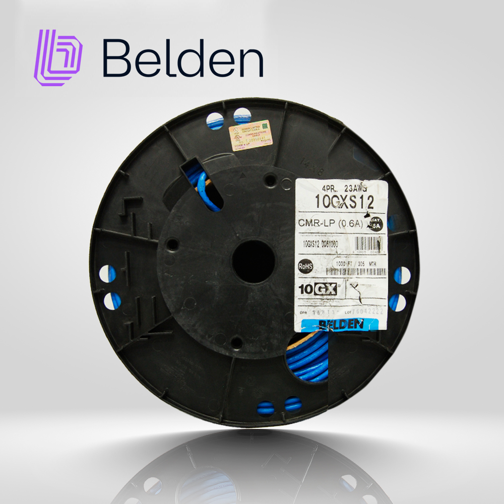 Cable UTP Cat6a Belden 10GXS12 0061000 / Interior / Azul / 625MHZ / 4 Pares / 23 Awg / Forro Pvc / Cmr / Certificable / Bobina / 1,000 Pies 305 Metros