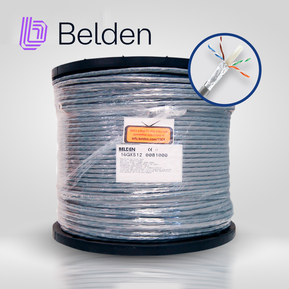 CABLE UTP CAT6A BELDEN 10GXS12 0081000 / INTERIOR / GRIS / 625MHZ / 4 PARES / 23 AWG / FORRO PVC / CMR / BOBINA / 1,000 PIES 305 METROS