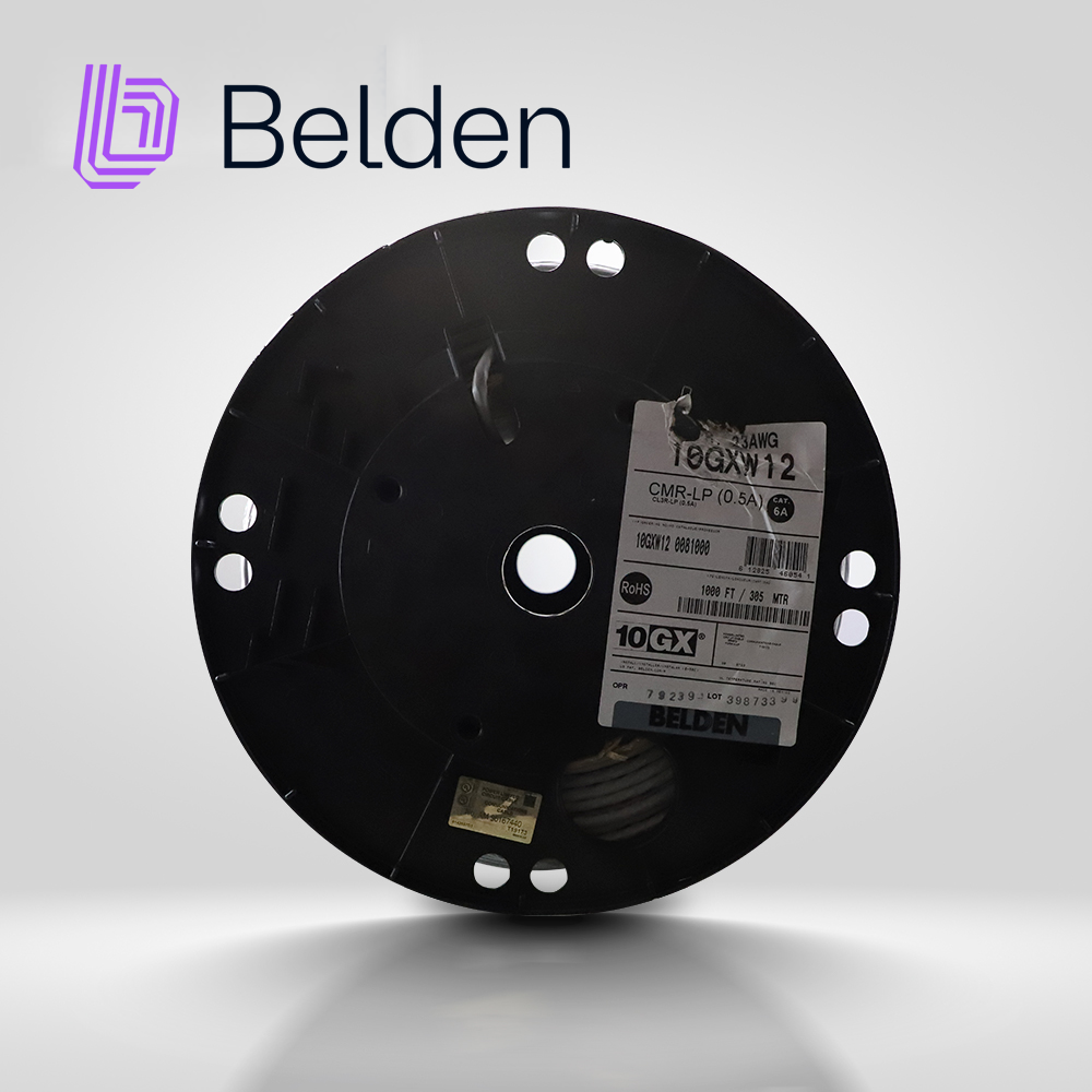 Cable UTP Cat6a Belden 10GXW12 0081000 / Interior / Gris / 500MHZ / 4 Pares / 23 Awg / Forro Pvc / Cmr / Certificable / Bobina / 1,000 Pies 305 Metros