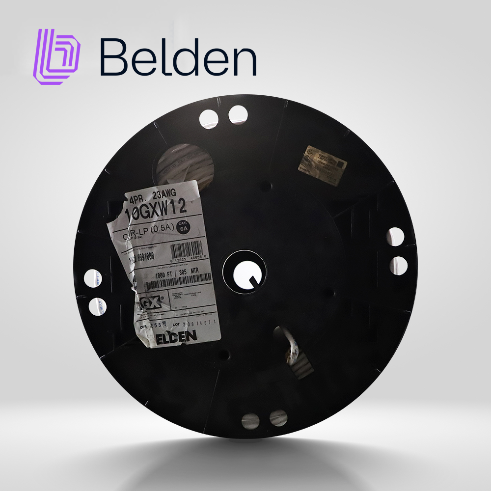 Cable UTP Cat6a Belden 10GXW12 0091000 / Interior / Blanco / 500MHZ / 4 Pares / 23 Awg / Forro Pvc / Cmr / Certificable / Bobina / 1,000 Pies 305 Metros