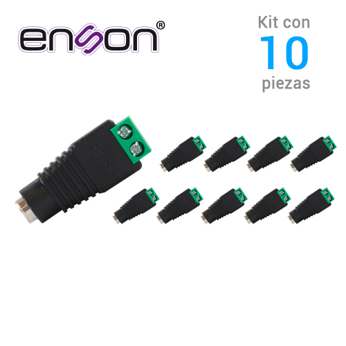 KIT 10 CONECTORES DE CORRIENTE HEMBRA 10x ENS-FC01 HEMBRA ENSON, TIPO JACK 3.5 MM PARA ALIMENTAR CAMARAS CCTV O REALIZAR EMPALME DE CABLEADO, CON BLOQUE POLARIZADO(+/-) PARA ATORNILLAR CABLE DE CORRIENTE O UTP, MEDIDAS DEL CONECTOR 2.1 x 5.5 MM
