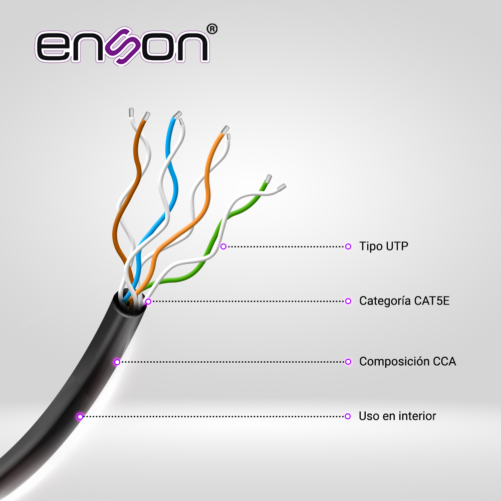 CABLE UTP CAT5E ENSON 12251B100 SERIE ECO CAL. 24AWG CCA BOBINA DE 100MTS  PVC NEGRO USO INTERIOR