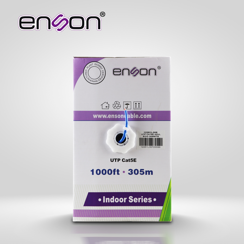 CABLE UTP CAT5E ENSON 12251L305 SERIE ECO CALIBE 24 AWG CCA BOBINA DE 305 METROS FORRO PVC COLOR AZUL USO INTERIOR RECOMENDADO PARA TRANSMISION DE DATOS BASE 10,100