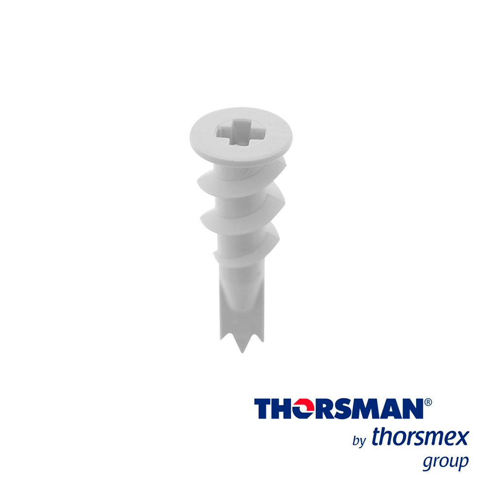 TAQUETE TABLARROCA PERFORATHOR TPD 1301-01100, CAJA 100 PIEZAS, COLOR BLANCO, NO SE REQUIERE TALADRAR EL MURO, RESISTENCIA AL IMPACTO, ELABORADO CON POLIAMIDA (NYLON NO. 6 CON FIBRA), TAQUETE ESPECIAL PARA TABLAROCA FALSO PLAFON Y MUROS FALSOS