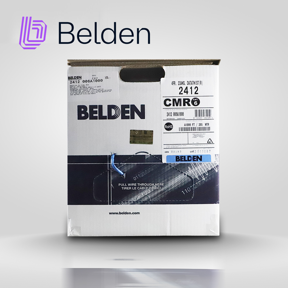 CABLE UTP CAT6+ BELDEN 2412 006A1000 / INTERIOR / AZUL / 350MHZ / 4 PARES / 23 AWG / FORRO PVC / CMR / CERTIFICABLE / BOBINA EN CAJA / 1,000 PIES 305 METROS