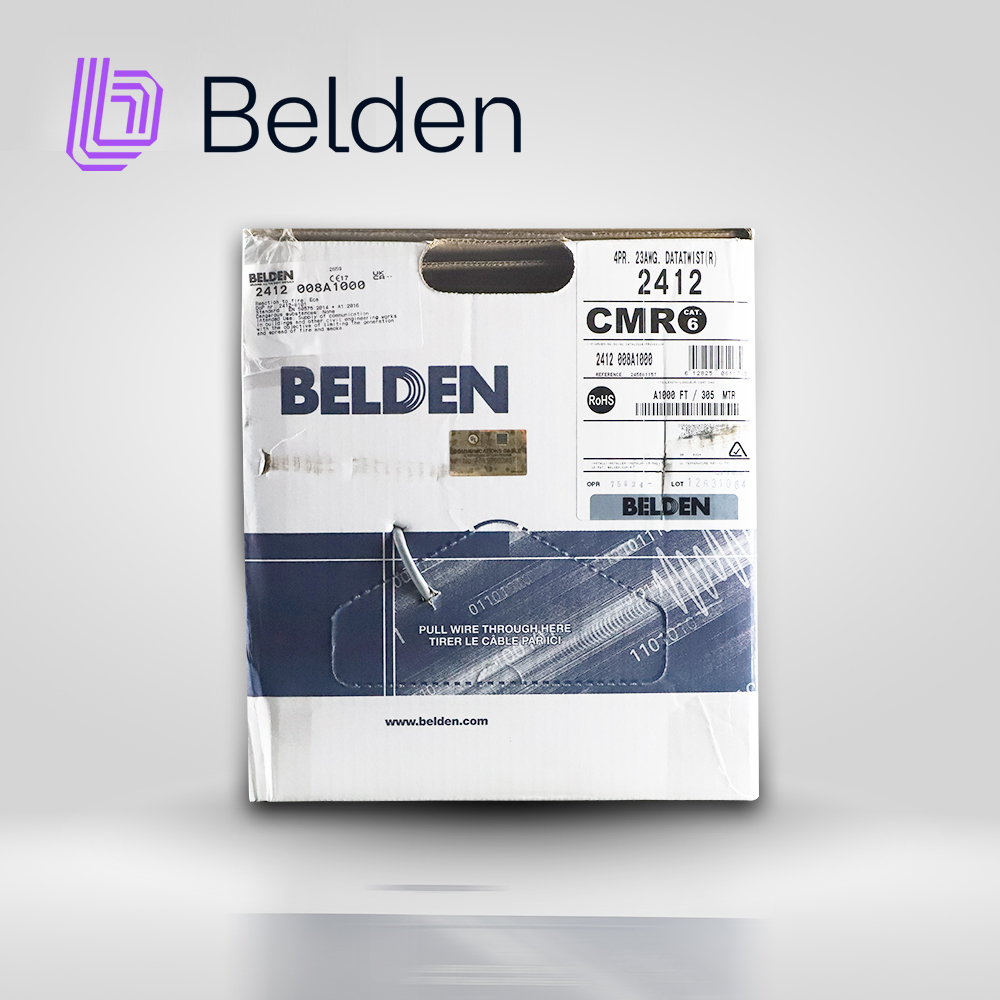 CABLE UTP CAT6+ BELDEN 2412 008A1000 / INTERIOR / GRIS / 350MHZ / 4 PARES / 23 AWG / FORRO PVC / CMR / CERTIFICABLE / BOBINA EN CAJA / 1,000 PIES 305 METROS