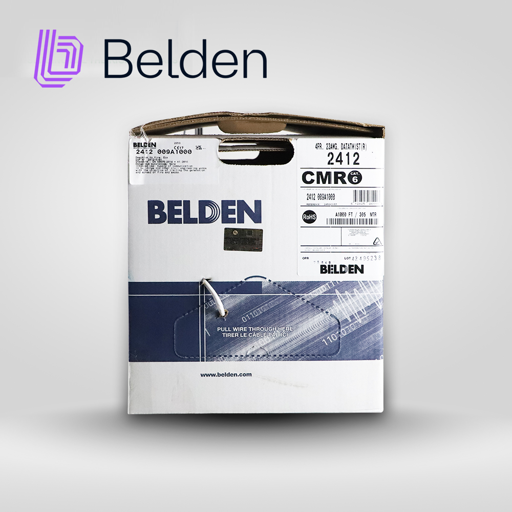 CABLE UTP CAT6+ BELDEN 2412 009A1000 / INTERIOR / BLANCO / 350MHZ / 4 PARES / 23 AWG / FORRO PVC / CMR / CERTIFICABLE / BOBINA EN CAJA / 1,000 PIES 305 METROS