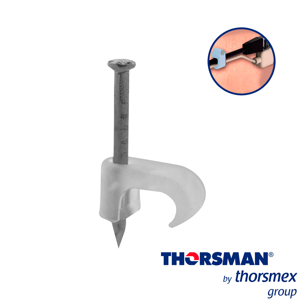 GRAPAS SUJETHOR PLANO THORSMAN 3209-00100  TC5X8  CAJA /100PZAS COLOR NATURAL, IDEAL PARA CABLES CALIBRE 16, CLAVO GALVANIZADO, GRAPA DE POLIETILENO, RESISTENTE AL IMPACTO, CORROSIÓN, HUMEDAD Y CLIMAS EXTREMOS