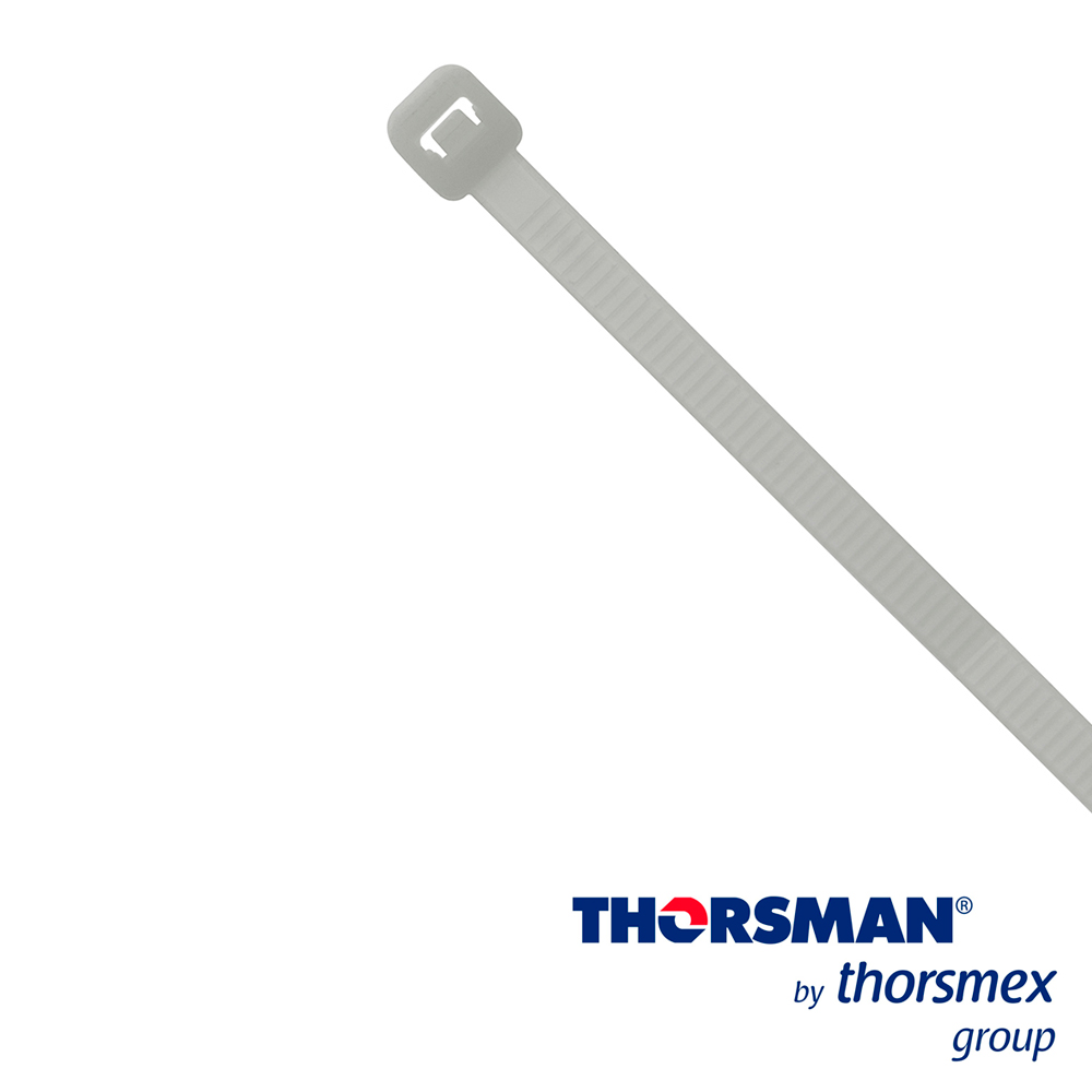 CINCHO NYLON TH-190 THORSMAN 4200-03000 COLOR NATURAL, A 4.8MM - L 190MM, BOLSA/100PZS, DIAMETRO MAXIMO CAPACIDAD DE ATADO 49MM, FABRICADO EN POLIAMIDA (NYLON 66), GRADO DE FLAMABILIDAD UL 94 V-2, TENSION 22 (KG) IDEAL PARA DUCTOS Y CABLES