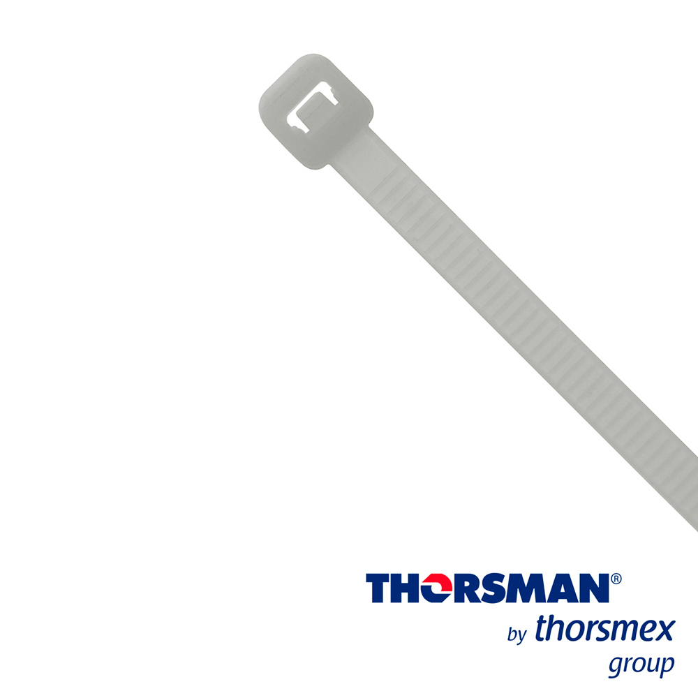 CINCHO NYLON TH-360 THORSMAN 4200-05000 COLOR NATURAL A 4.8MM- L 360MM BOLSA/100PZS DIAMETRO MAXIMO CAPACIDAD DE ATADO 105MM, FABRICADO EN POLIAMIDA (NYLON 66), GRADO DE FLAMABILIDAD UL 94 V-2,  RESISTENTE A LA CORROSION, HUMEDAD Y CLIMAS EXTREMOS, TENSION 22 (KG) IDEAL PARA DUCTOS Y CABLES