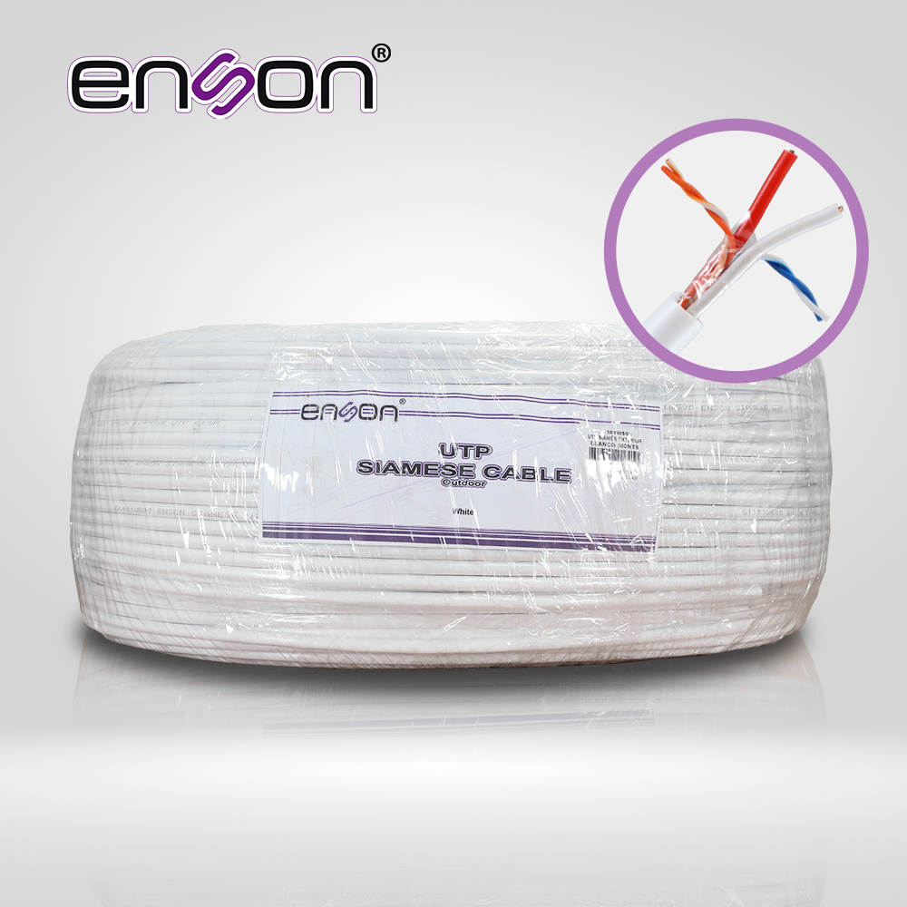 CABLE UTP SIAMES ENSON 51101W500 4C PARA DATOS Y DOS CABLES CALIBRE 18AWG (ROJO Y NEGRO) PARA ALIMENTACIÓN, DISEÑADO PARA SU USO EN SOLUCIONES DE CCTV UNICAMENTE, BOBINA DE 500 METROS COLOR BLANCO PARA SU USO EN EXTERIOR