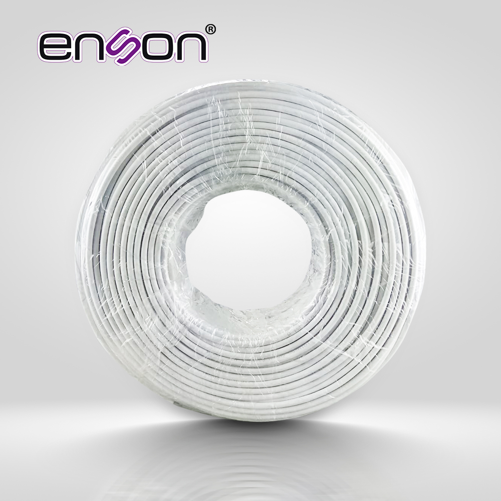Cable UTP Siames Enson 52101W250 4C Para Datos Y Dos Cables Calibre 18AWG (rojo Y Negro) Para Alimentacion, Diseñado Para Su Uso En Soluciones De CCTV Unicamente, Bobina De 250 Metros Color Blanco Para Su Uso En Exterior
