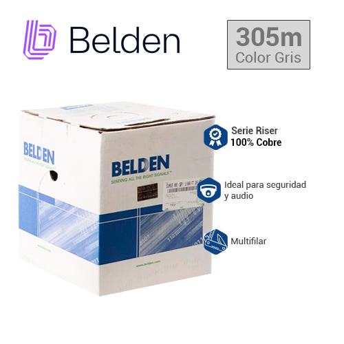 Cable De Seguridad Y Sonido Belden 5300UE 008U1000 / Interior / Gris / 2 Conductores / 18 Awg / Multifilar / Forro Pvc / Cmr / En Caja / 1,000 Pies 305 Metros