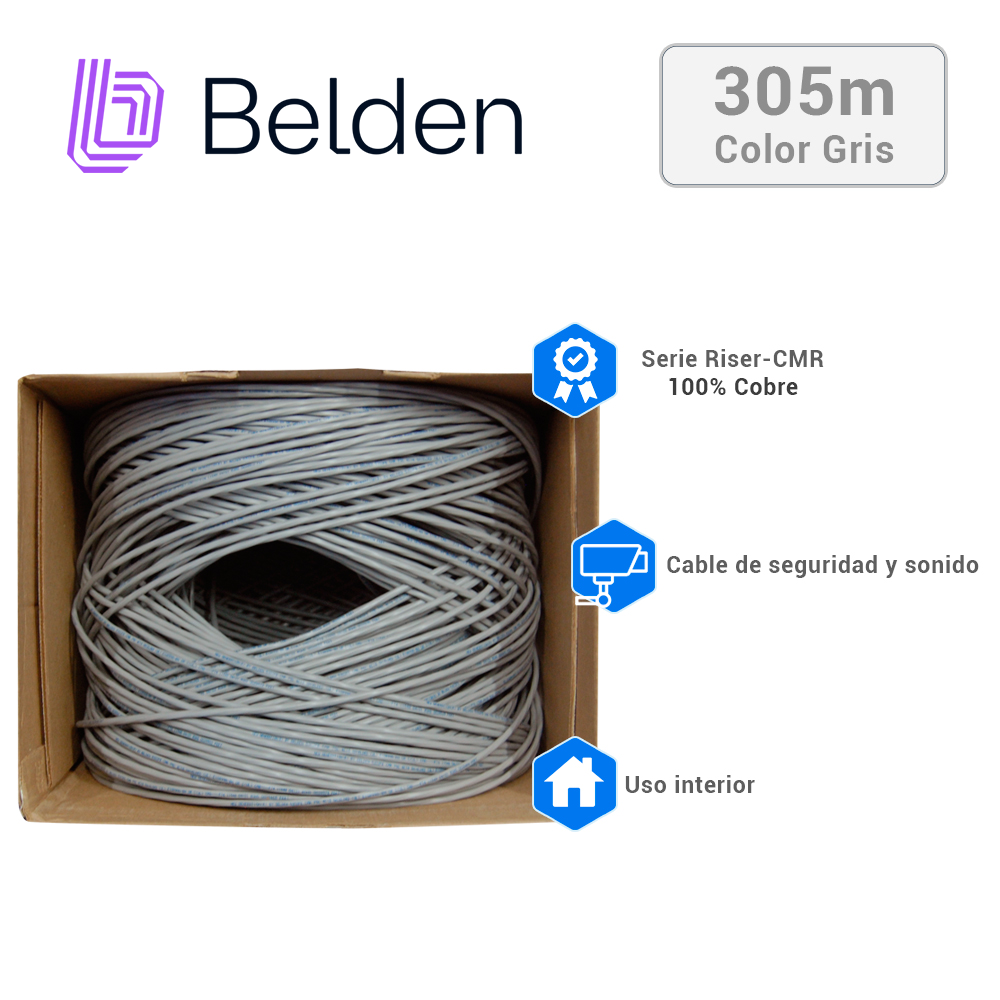 CABLE DE SEGURIDAD Y SONIDO BELDEN 5302FE 008U1000 / INTERIOR / GRIS / 4 CONDUCTORES / 18 AWG / MULTIFILAR / FORRO PVC / CMR / BLINDADO / EN CAJA / 1,000 PIES 305 METROS