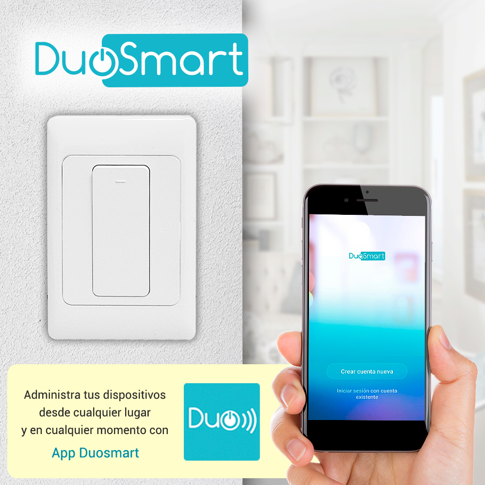 SWITCH APAGADOR WIFI 2.4 GHZ DUOSMART A10  DE 1 UNIDAD COMPATIBLE CON ALEXA Y GOOGLE HOME CON TEMPORIZADORES COMPATIBLE CON ESCENAS DE AUTOMATIZACION EN CONJUNTO CON OTROS DISPOSITIVOS