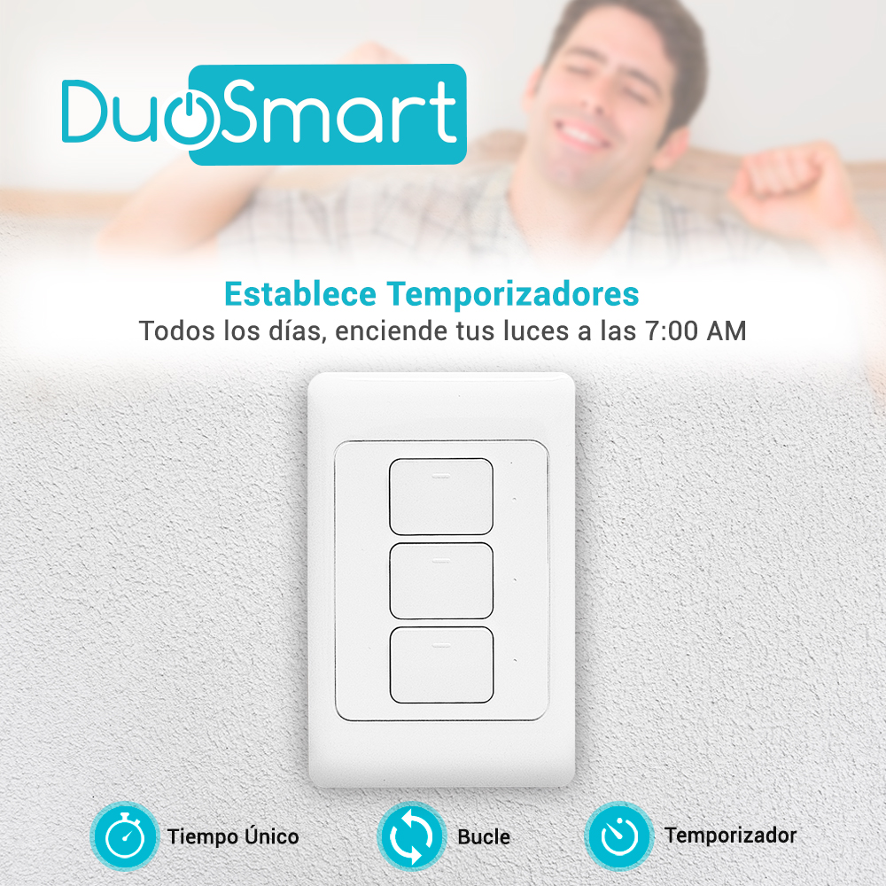 SWITCH APAGADOR WIFI 2.4 GHZ DUOSMART A30  DE 3 UNIDADES COMPATIBLE CON ALEXA Y GOOGLE HOME CON TEMPORIZADORES COMPATIBLE CON APP DUOSMART