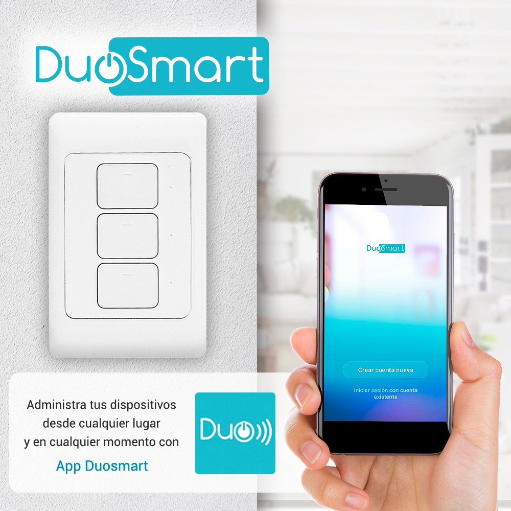 SWITCH APAGADOR WIFI 2.4 GHZ DUOSMART A30  DE 3 UNIDADES COMPATIBLE CON ALEXA Y GOOGLE HOME CON TEMPORIZADORES COMPATIBLE CON APP DUOSMART