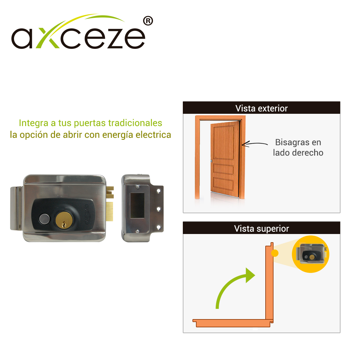 CERRADURA ELECTRICA DE SOBREPONER PARA PUERTAS DERECHAS AXCEZE AX-SLOCK PARA PUERTAS CON APERTURA INTERNA