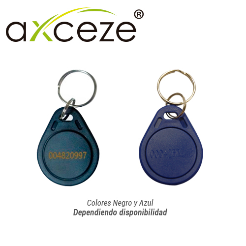 LLAVERO DE PROXIMIDAD AX-TAG100 MARCA AXCEZE FRECUENCIA DE 125KHZ ENCAPSULADO NEGRO CON CODIGO ESCRITO AL FRENTE  LECTURA EFECTIVA A UNA DISTANCIA DE 2.5 A 10 CM. 