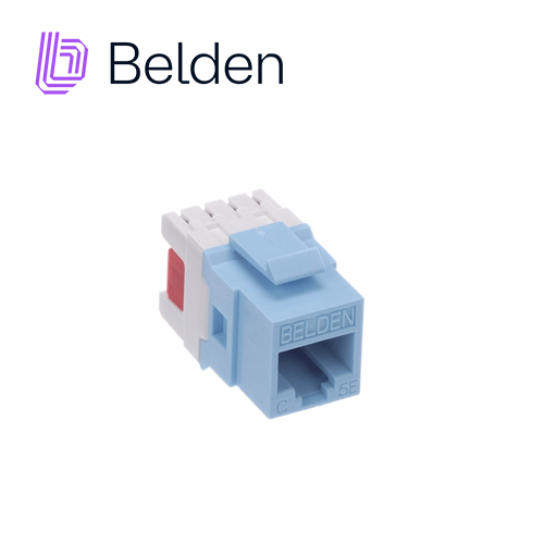 CONECTOR MODULAR JACK RJ45 CAT5E BELDEN AX101315 ESTILO KEYCONNECT AZUL CLARO COMPATIBLE CON FACEPLATE AX102660,AX102655,AX102249 PATCH PANEL MODULAR AX103114,AX103115,AX104599 ESQUEMA DE CABLEADO T568A/B HERRAMIENTA COMPATIBLE AX100749 USO INTERIOR CALIBRE DEL CONDUCTOR 22-24 AWG