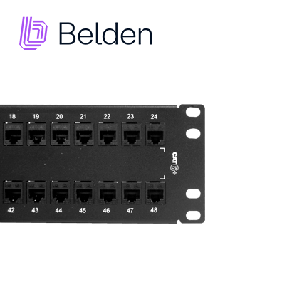 PATCH PANEL KEYCONNECT CAT6+ BELDEN AX103255 / NEGRO / 48 PUERTOS / 2UR / PRECARGADO / PIEZA