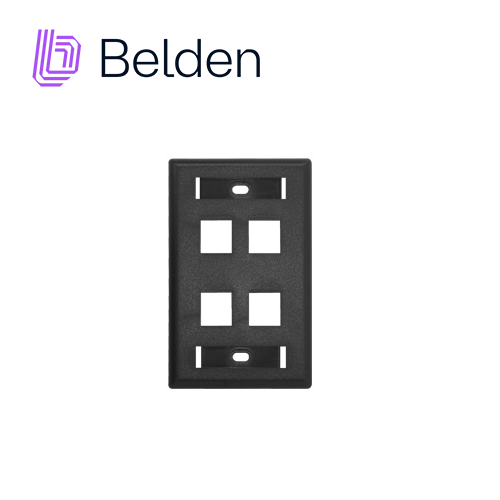 PLACA DE PARED (FACEPLATE) BELDEN AX104163 4 PUERTOS COMPATIBLE CON JACKS ESTILO KEYCONNECT UNIVERSAL CAT6A CAT6 CAT5E  CONECTORES DE FIBRA OPTICA Y COAXIALES COLOR NEGRO USO INTERIOR MATERIAL PLASTICO UL94V INCLUYE TORNILLO 6-32 ETIQUETA DE CARTON VENTANA TRANSPARENTE
