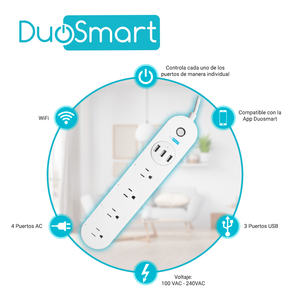 Barra Multicontacto Wifi Duosmart B50 Con Control Independiente De Contactos Y USB Compatible Con App Duosmart