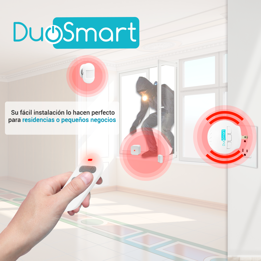 Kit Alarma Inalambrica Duosmart C20 Comunicacion Dual Wifi 2.4 Ghz Rf 433.92 Incluye 1 Panel 1 Pir 1 Magneto 1 Llavero **compatible Con Sensores Duosmart C**