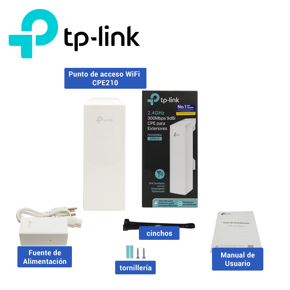 Cpe De Exterior Tp-link Cpe210 Uso Exterior De 2.4 Ghz A 300 Mbps Antena Direccional De 9 Dbi Potencia De 25 Dbm