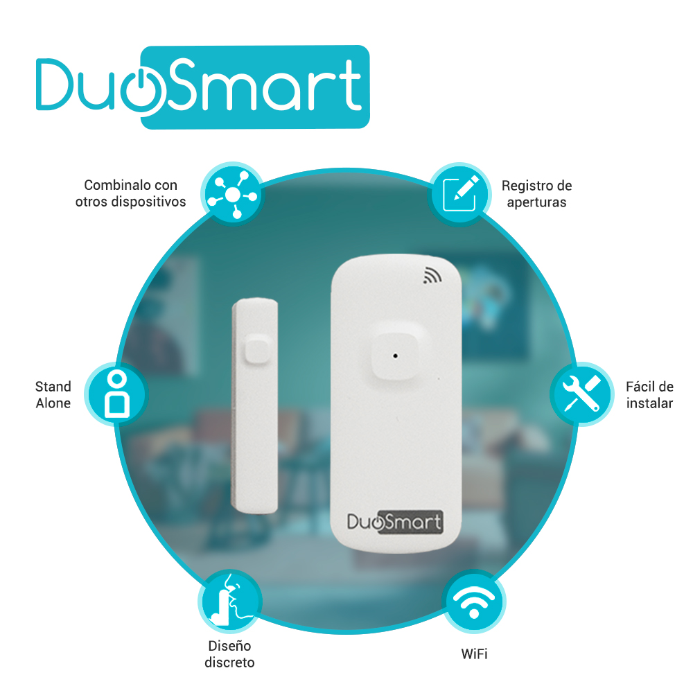 Sensor Magnetico Wifi 2.4GHZ Standalone Duosmart D10 Bateria Recargable Reporta Directo A App Duosmart Compatible Con Alexa Y Google Home