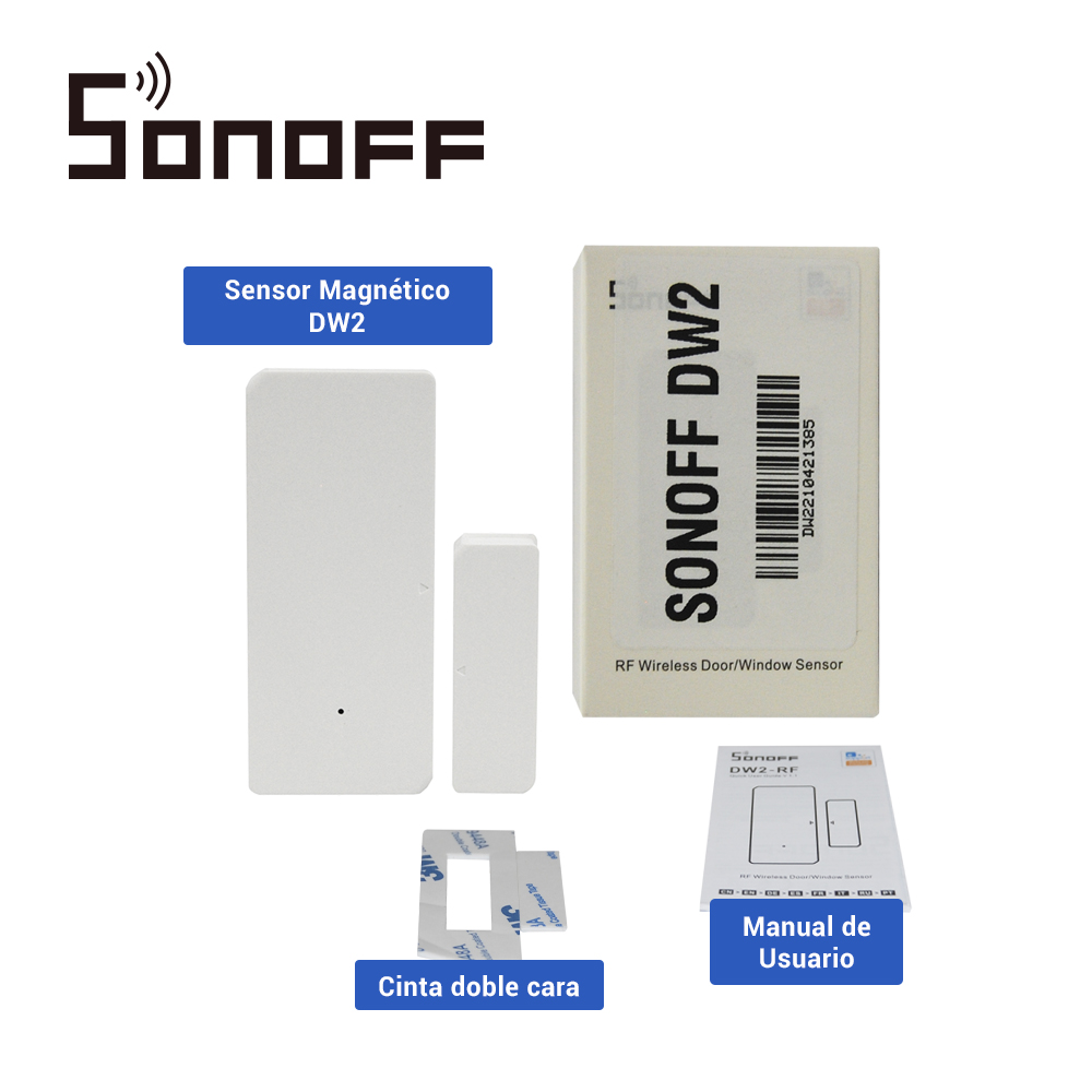 Sensor Magnetico Sonoff Dw2 Rf Compatible Con Sonoff Bridge433 Para Alarma De Seguridad En Smart Home O Programar Escenas En La App De Sonoff (no Incluye Baterias, Recomendadas Aaa X 2)