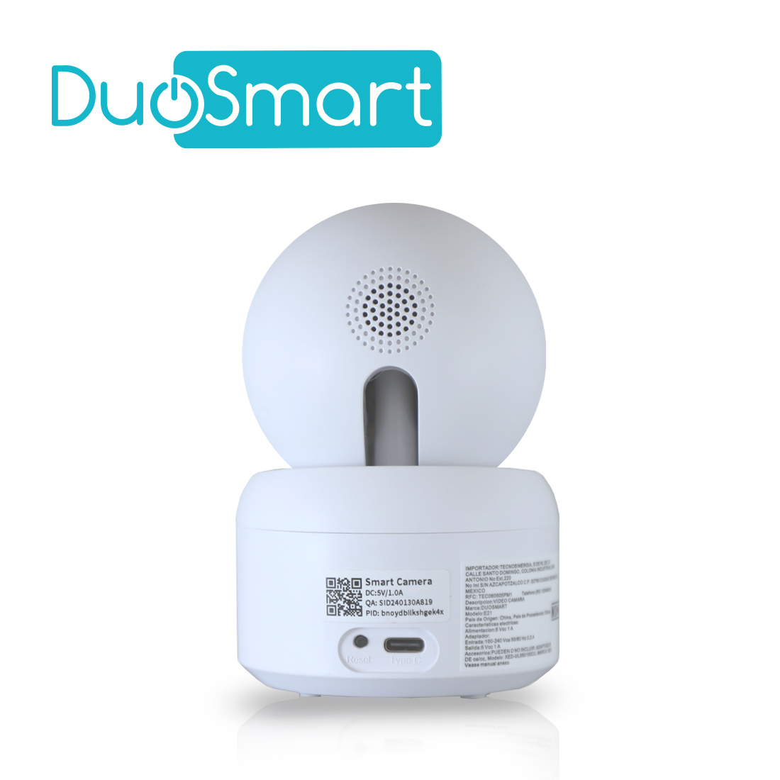 CAMARA INTELIGENTE CON MOVIMIENTO PT WIFI 2.4 GHZ DUOSMART E21 PARA INTERIOR FULL HD 3MP COMPATIBLE CON APP DUOSMART SOPORTA MICROSD DE HASTA 128 GB (NO INCLUIDA) CON AUDIO BIDIRECCIONAL
