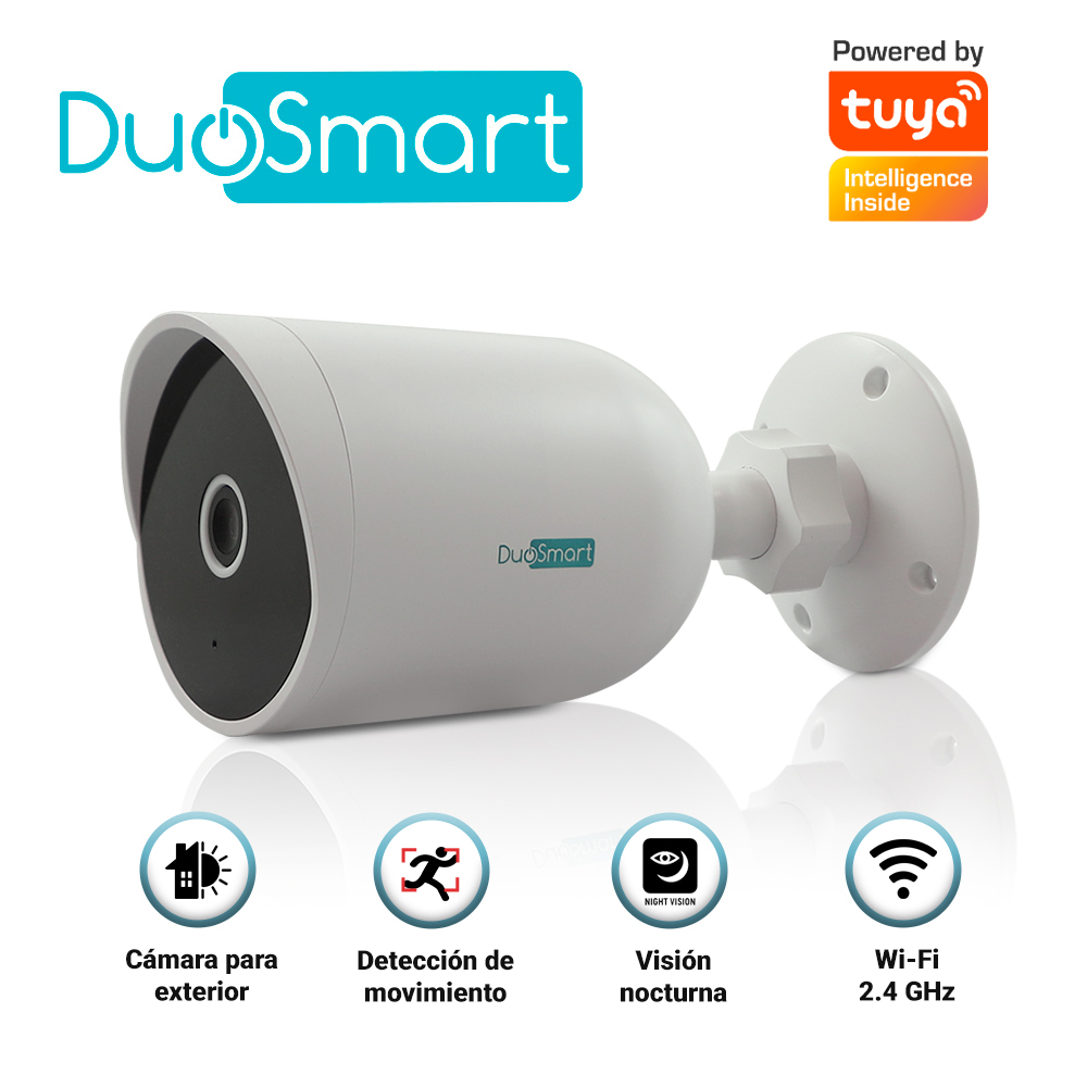 CAMARA INTELIGENTE DUOSMART E30 WIFI 2.4 GHZ PARA EXTERIOR CON AUDIO BIDIRECCIONAL TIPO BULLET FULL HD 1080P COMPATIBLE CON APP DUOSMART SOPORTA MEMORIA MICROSD DE HASTA 128 GB (NO INCLUIDA)