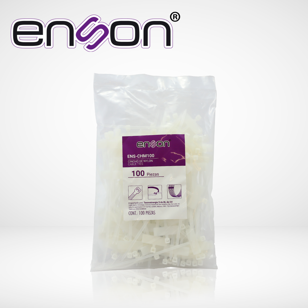 CINCHO DE NYLON ETIQUETABLE ENSON ENS-CHM100 2.5 X 100MM DE LONGITUD FUERZA DE TENSIÓN DE HASTA 8 KGS

