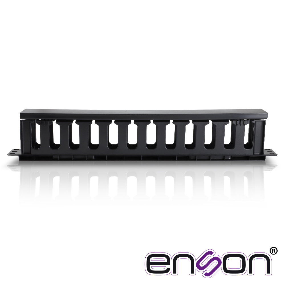 Organizador Horizontal Frontal Para Rack Enson Ens-cm14 1UR Con Peines De Policarbonato Tapa Removible Y Abatible Para Mayor Proteccion Y Mejor Acceso Cumple Con Norma Eia