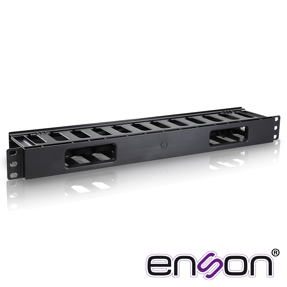 Organizador Horizontal Frontal Para Rack Enson Ens-cm14 1UR Con Peines De Policarbonato Tapa Removible Y Abatible Para Mayor Proteccion Y Mejor Acceso Cumple Con Norma Eia