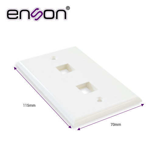 PLACA DE PARED (FACEPLATE) UNIVERSAL ENS-FP62 ENSON 2 PUERTOS ESTILO KEYCONNECT CAT6A CAT6 CAT5E CONECTORES DE FIBRA OPTICA Y COAXIALES COLOR BLANCO USO INTERIOR MATERIAL PLASTICO ABS