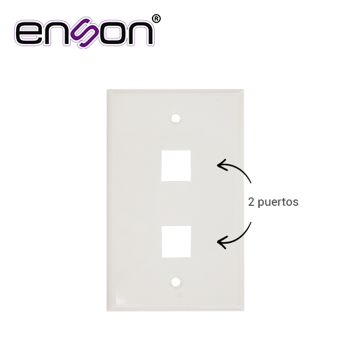 PLACA DE PARED (FACEPLATE) UNIVERSAL ENS-FP62 ENSON 2 PUERTOS ESTILO KEYCONNECT CAT6A CAT6 CAT5E CONECTORES DE FIBRA OPTICA Y COAXIALES COLOR BLANCO USO INTERIOR MATERIAL PLASTICO ABS