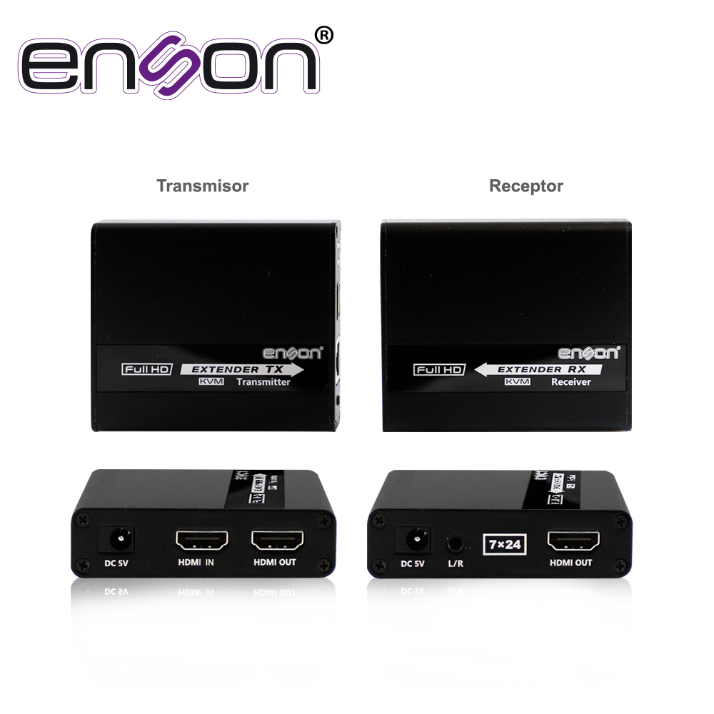 EXTENSOR HDMI ENSON ENS-HDMIE70KVM DE 70MTS MEDIANTE CABLE UTP CAT6/6A/7 SE PUEDE CASCADEAR TRANSMITE VIDEO FULL HD 1080P@60HZ  AUDIO STEREO Y TECLADO Y MOUSE A DISTANCIA, NO INCLUYE CABLE HDMI