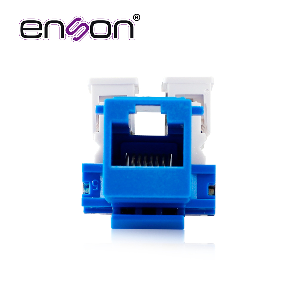 Conector Jack Enson Ens-jc5bl Cat5e Color Azul A 90 Grados Ponchado Con Pinzas Y Cubrepolvo
