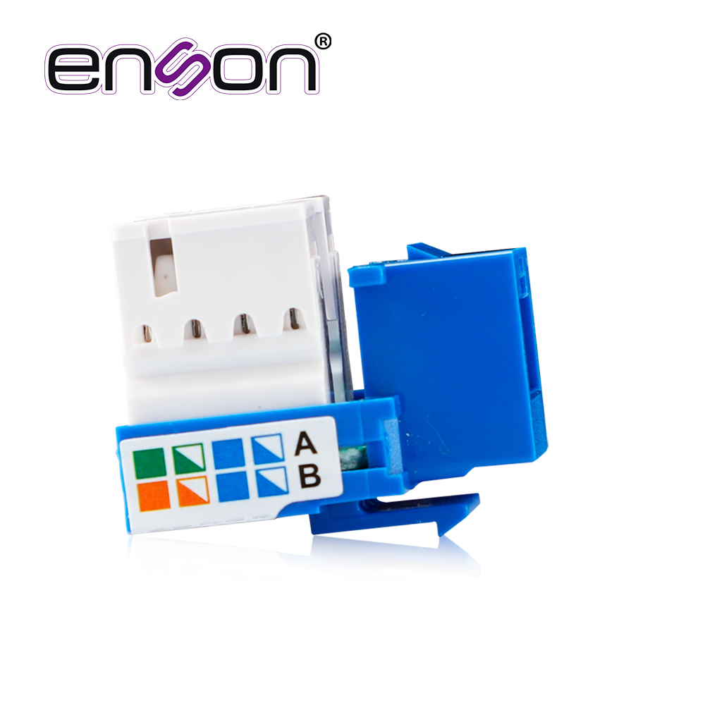 Conector Jack Enson Ens-jc5bl Cat5e Color Azul A 90 Grados Ponchado Con Pinzas Y Cubrepolvo