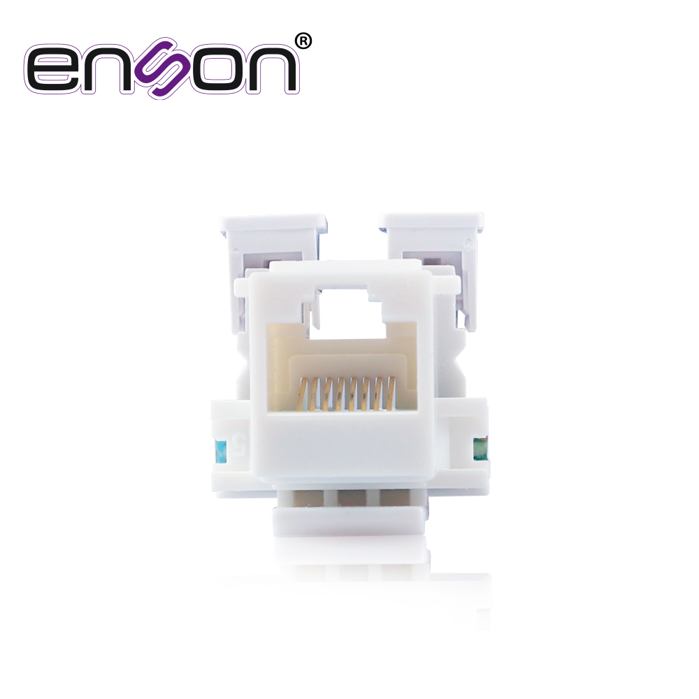 Conector Jack Enson Ens-jc5wh Cat5e Color Blanco A 90 Grados Ponchado Con Pinzas Y Cubrepolvo.