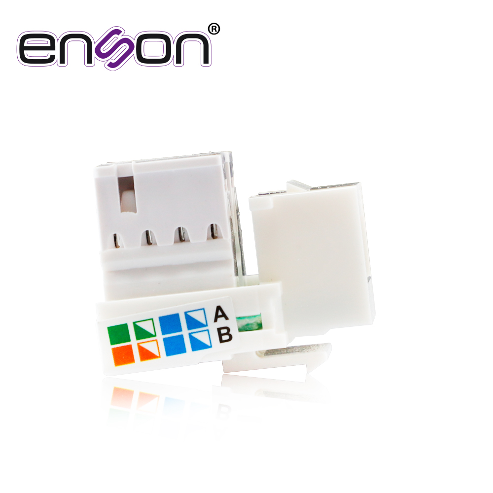 Conector Jack Enson Ens-jc5wh Cat5e Color Blanco A 90 Grados Ponchado Con Pinzas Y Cubrepolvo.