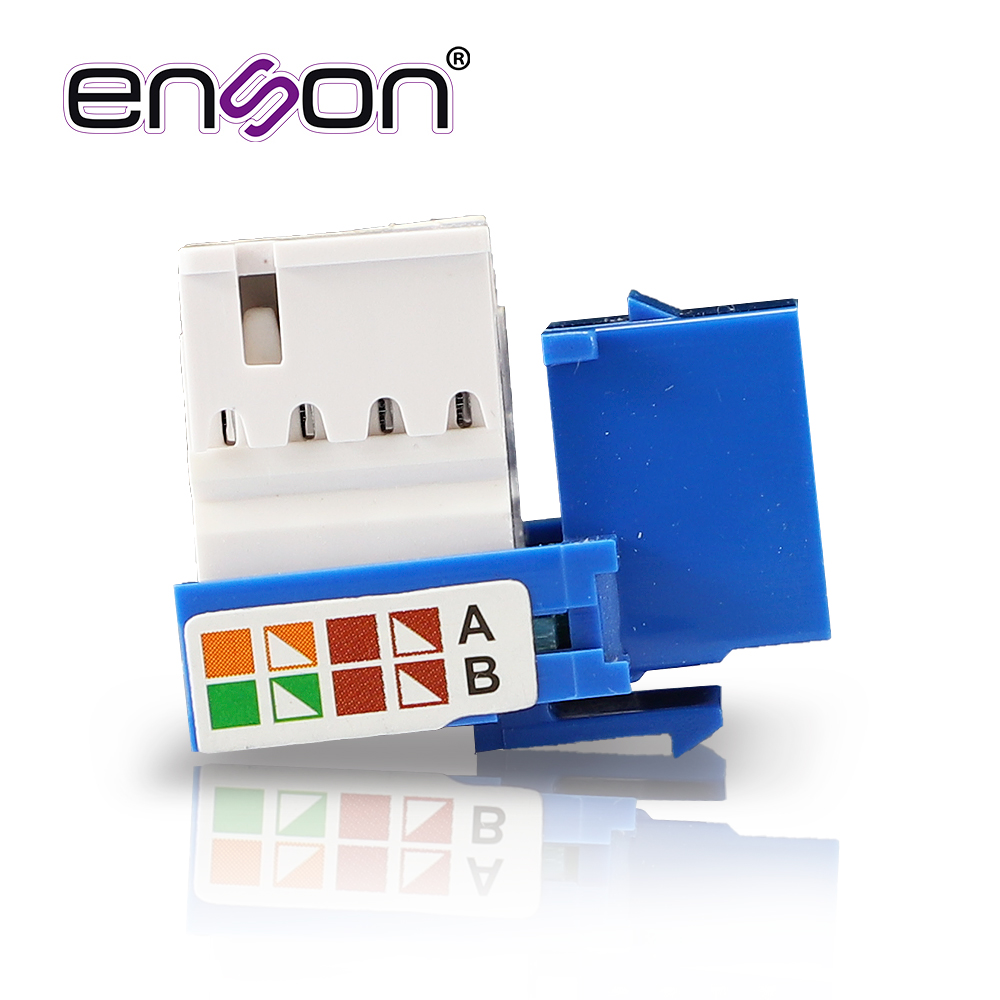 Conector Jack Enson Ens-jc6bl CAT6 Color Azul A 90 Grados Ponchado Con Pinzas Y Cubrepolvo.