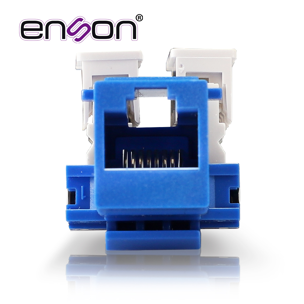 Conector Jack Enson Ens-jc6bl CAT6 Color Azul A 90 Grados Ponchado Con Pinzas Y Cubrepolvo.