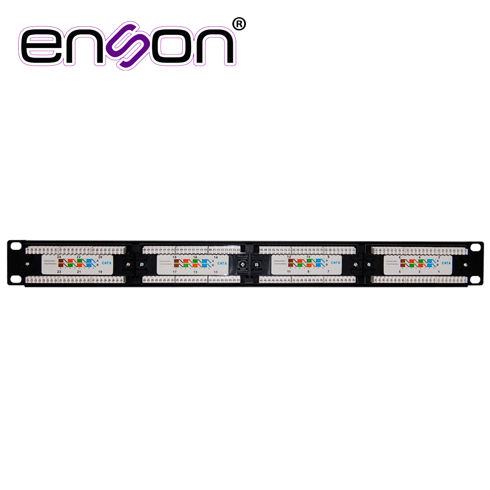 PATCH PANEL ENSON ENS-PA24P6 1UR PRECARGADO CAT6 24 PUERTOS MONTAJE EN RACK ESTANDAR 19 PULGADAS